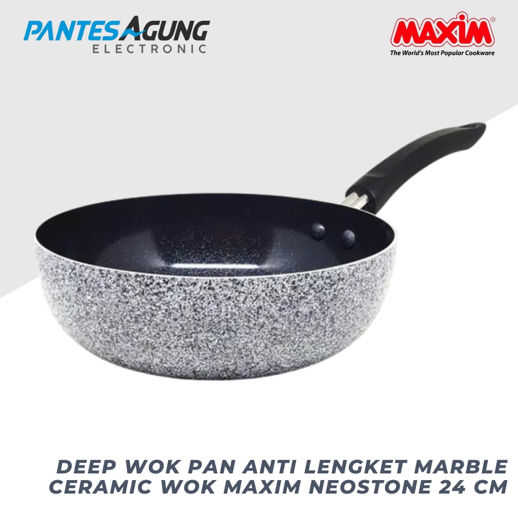 Deep Wok Pan Anti Lengket Marble Ceramic Wok MAXIM NEOSTONE 24 cm