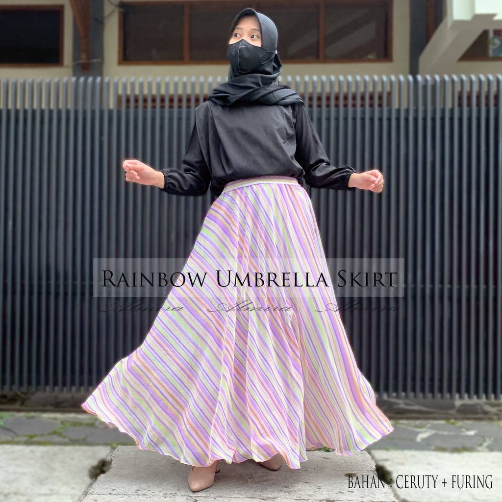 Rok Panjang Wanita Payung Muslimah Zafira  Rainbow Umbrella Skirt Griyaraditya Almira