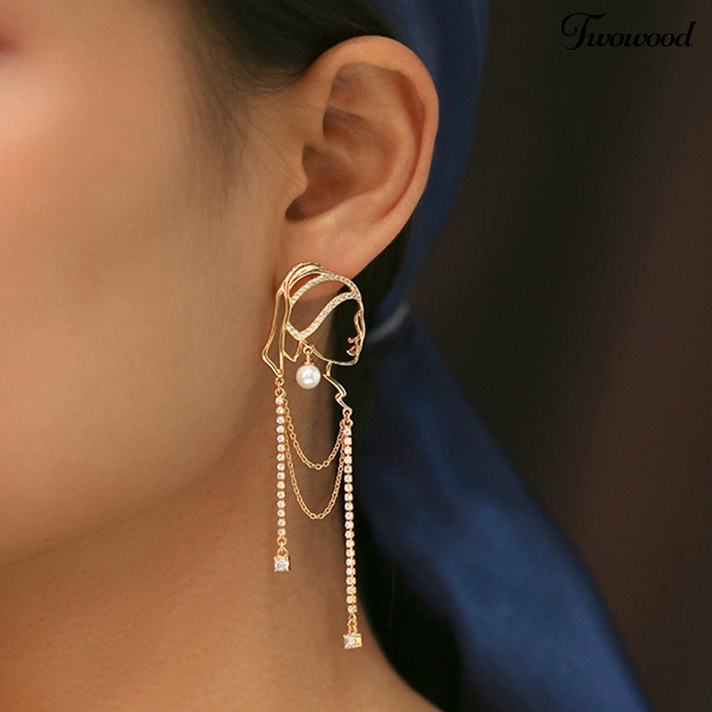 1 Pasang Anting Model Rumbai Aksen Mutiara Imitasi Untuk Wanita