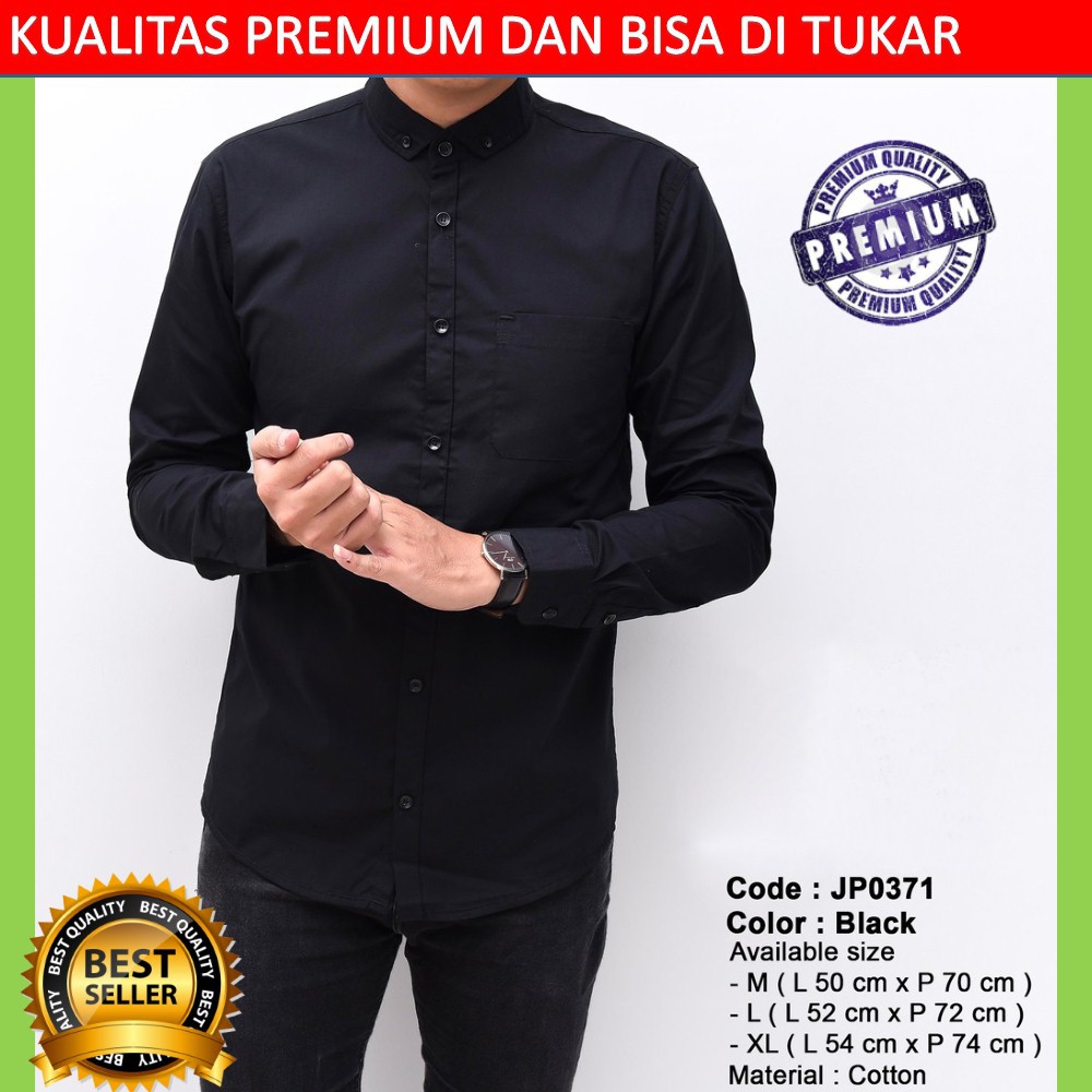 Baju kemeja pria cowok formal hitam polos slimfit lengan panjang kemeja