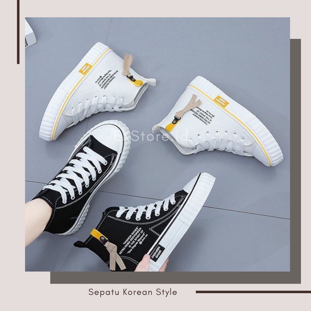 (TERLARIS) Sepatu Sneakers Kanvas Wanita Import Korea Fashion Mutuoni Hightop / Sepatu Santai Wanita Free Box