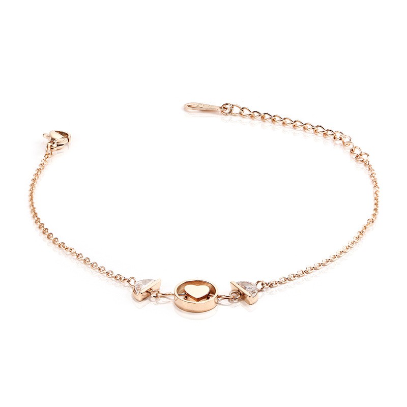 Gelang Fashion Korea Anti Karat Titanium Rose Gold Batu Putih Love - BB505