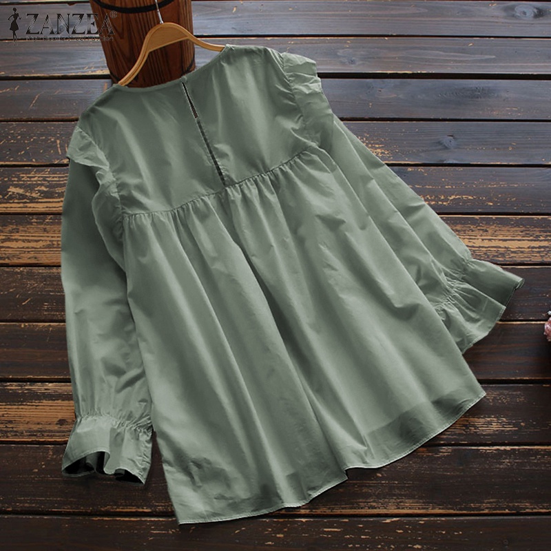 ZANZEA Women Long Sleeve Vintage Ruffle Embroidery Loose Blouse