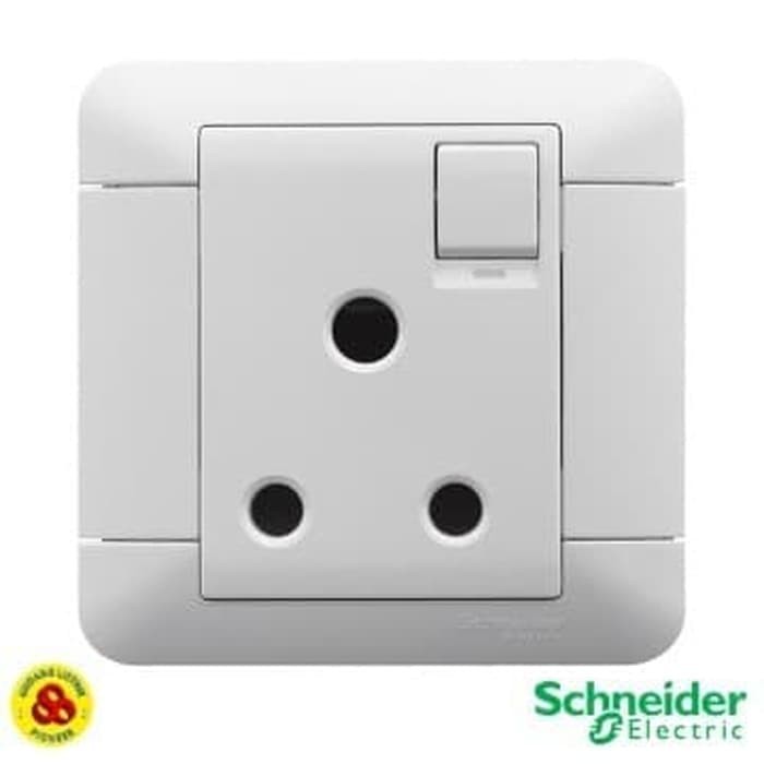 Schneider Stop Kontak 3 Pin Bulat Arcato E8115_15N_WE 1 Gang dengan Indikator Neon Putih