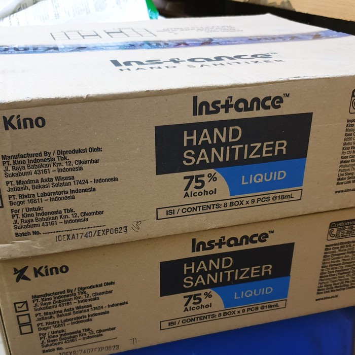 instance hand sanitizer 1 karton isi  8 box totak 72 pcs (@18 ml)