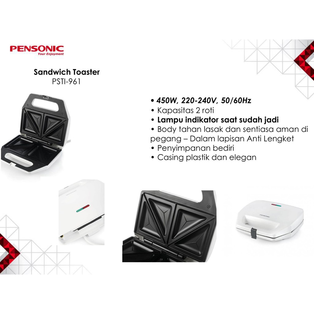 PENSONIC pemanggang roti maker - PSTI 961