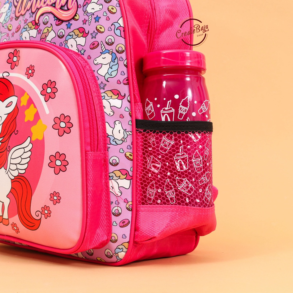 TAS RANSEL ANAK PAUD KANTONG BOTOL MINUM TAS RANSEL ANAK SEKOLAH KARAKTER UNICORN HELLO KITTY