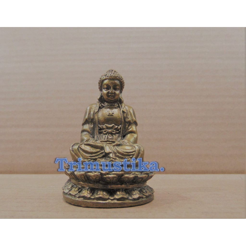 Patung Buddha / Budha Duduk di atas Teratai mini Kuningan