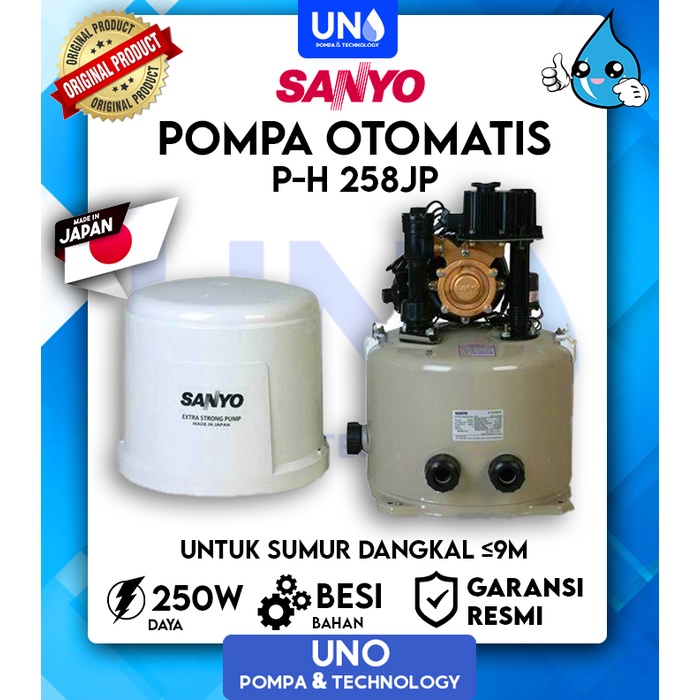 Sanyo Pompa Air Sumur Dangkal Auto Otomatis PH 258 JP / PH-258 JP / PH258JP