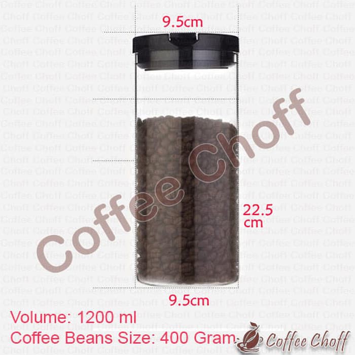 

CANISTER KOPI VAKUM TEMPAT PENYIMPANAN KOPI TOPLES MAKANAN KACA 1200ML