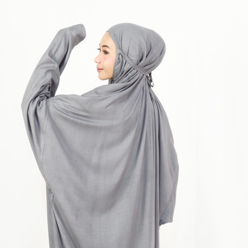 Mukena Dewasa Terusan Terbaru Mukenah Hadramaut Terompah Bordir Polos Bahan Rayon Super Jumbo 2IN1 Traveling Hitam Putih Pashmina