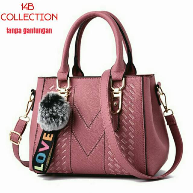 Tas Handbag Selempang Melly Bahan Taiga Ukuran 30x25 Warna Pink Hitam Navy Abu