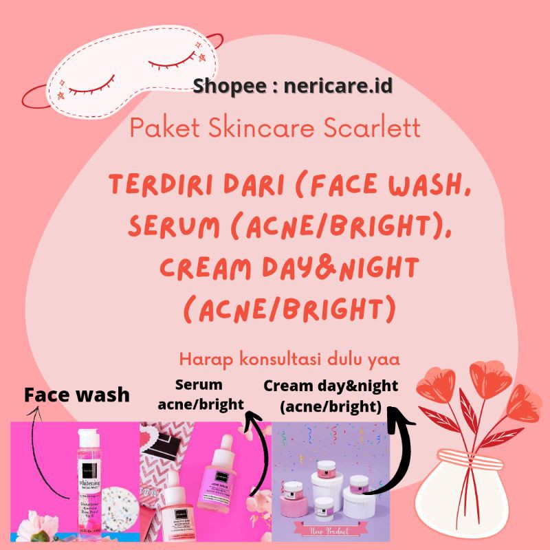 (BISA COD) Paket Skincare Scarlett isi 5 (Acne/Brightly)