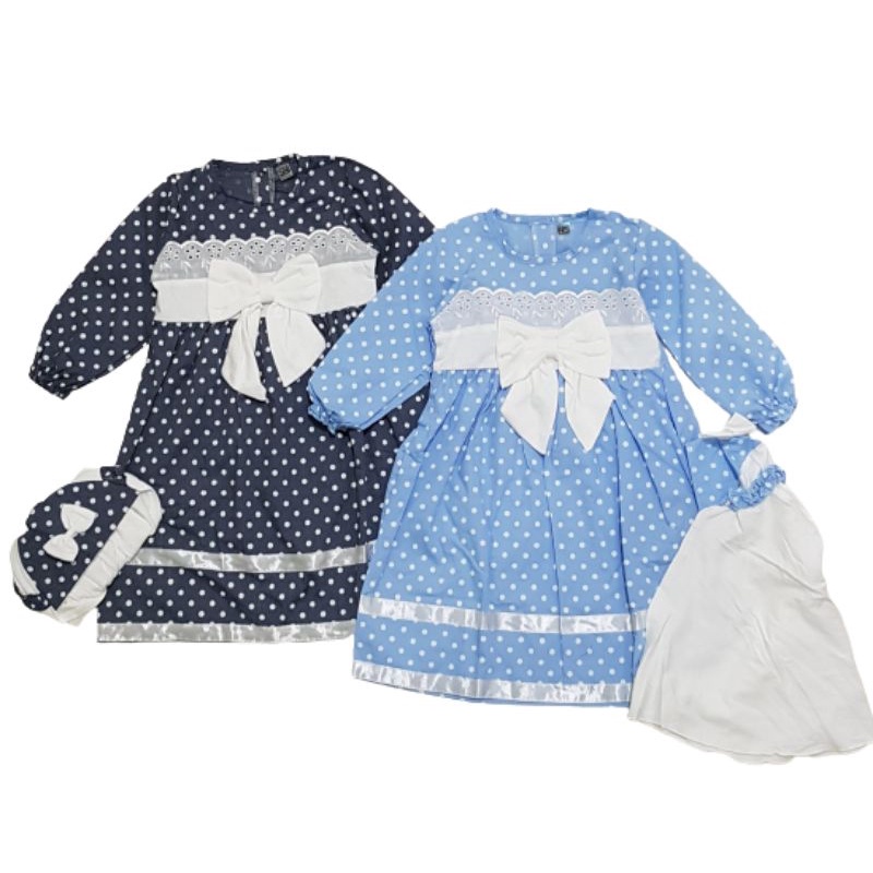 Gamis Baju Muslim Anak Bayi Perempuan 1-2tahun Polkadot Pita