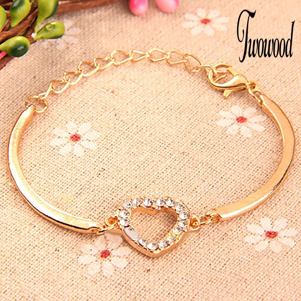 Gelang Rantai Adjustable Bahan Alloy Warna Emas Aksen Kristal Berlian Imitasi Untuk Wanita