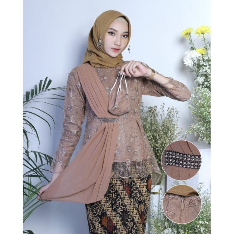 Melia kebaya - Atasan Kebaya Aurora Selendang / Kebaya Tulle Selendang / Navy / Coklat / Silver / Gold