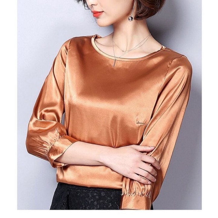 Atasan Wanita Silk Armany Lengan Panjang Terbaru/ Atasan Wanita Polos/ Blouse Silk Premium Polos Wanita/ Atasan Blouse Santai