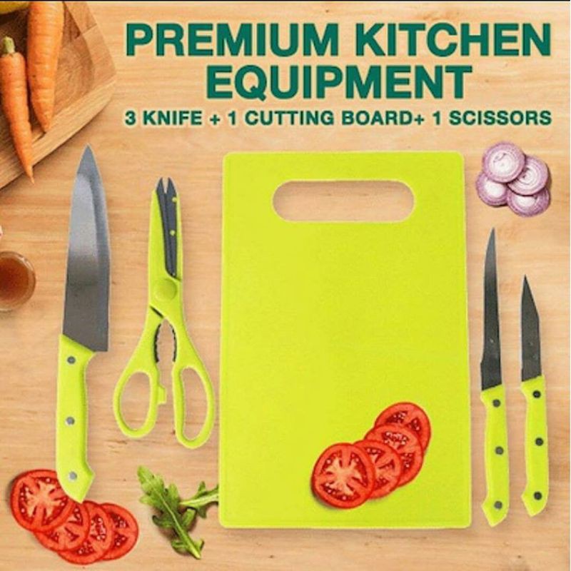 Talenan Full Set Pisau + Talenan + Gunting / Knife Talenan Set 5 in 1 Cutting Board Kitchen Telenan