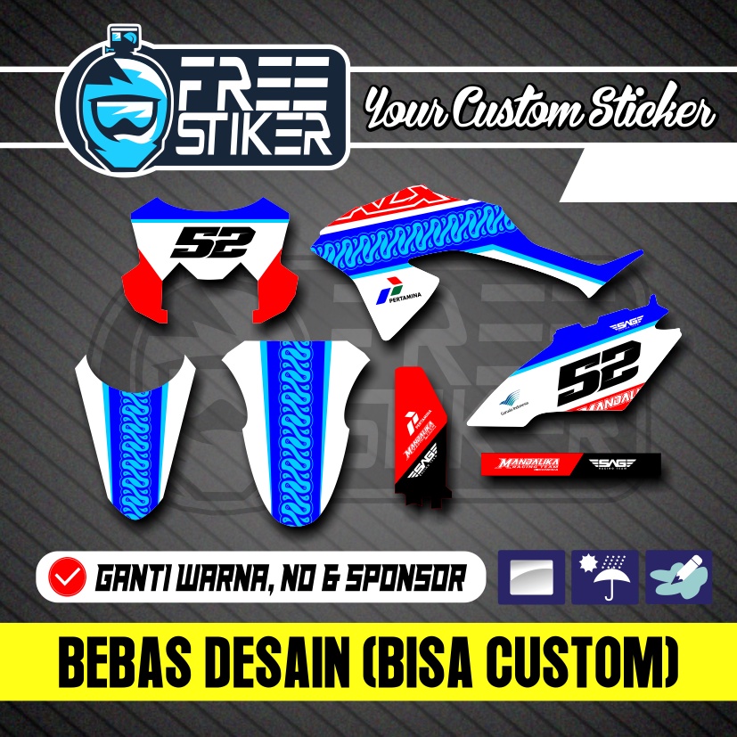 DECAL STICKER KLX 150 BF, S, G, L MANDALIKA PUTIH BIRU MERAH CUSTOM BISA COD