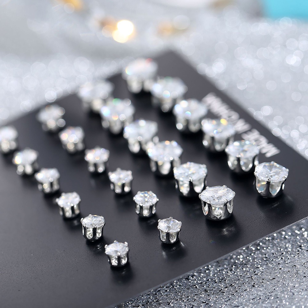 Lt 12pasang Sederhana Indah Elegan Ear Stud Alloy Bulat Zirkon Anting Set Perhiasan Wanita