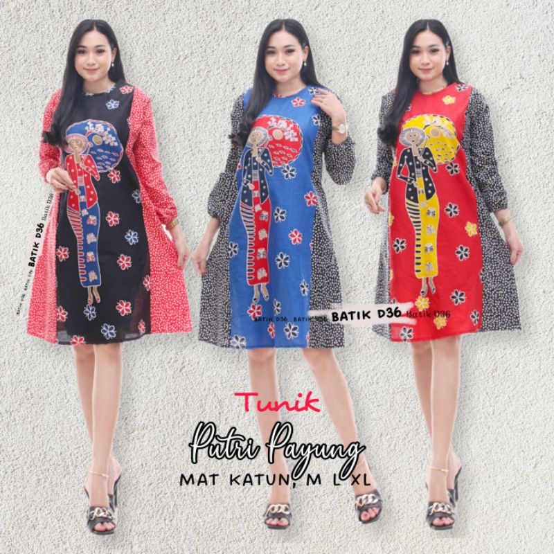 Tunik Putri Payung Dress Batik Wanita Murah Kekinian Kerja Modern Kasual Elegan