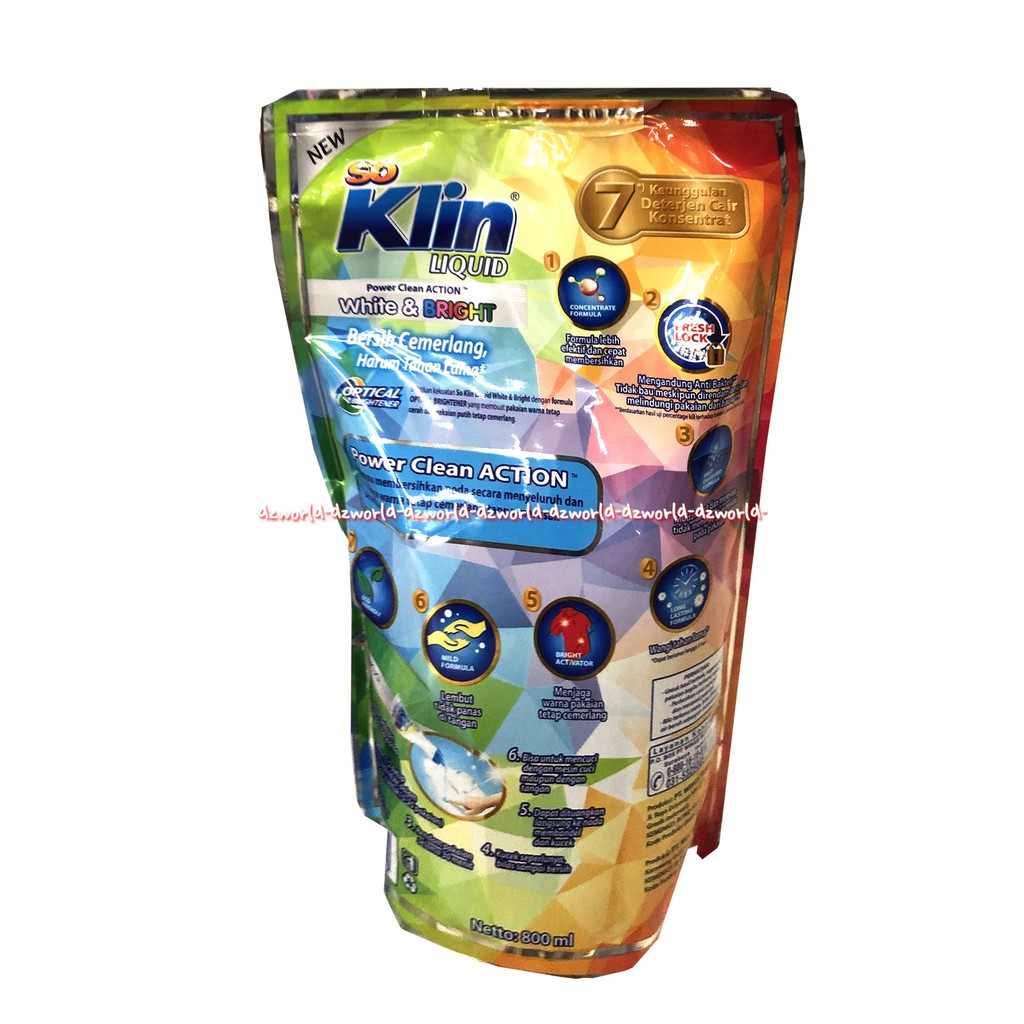 So Klin 720ml Liquid White &amp; Bright Optical Brightener 720 ml Refill Pouch Soklin Sabun Cuci Cair Baju