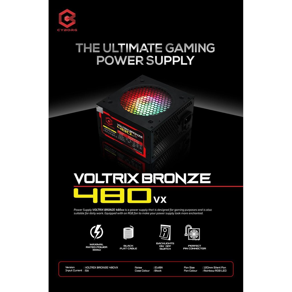 Power Supply PSU CYBORG VOLTRIX BRONZE 480VX 480W RGB LED (4+4) 8PIN