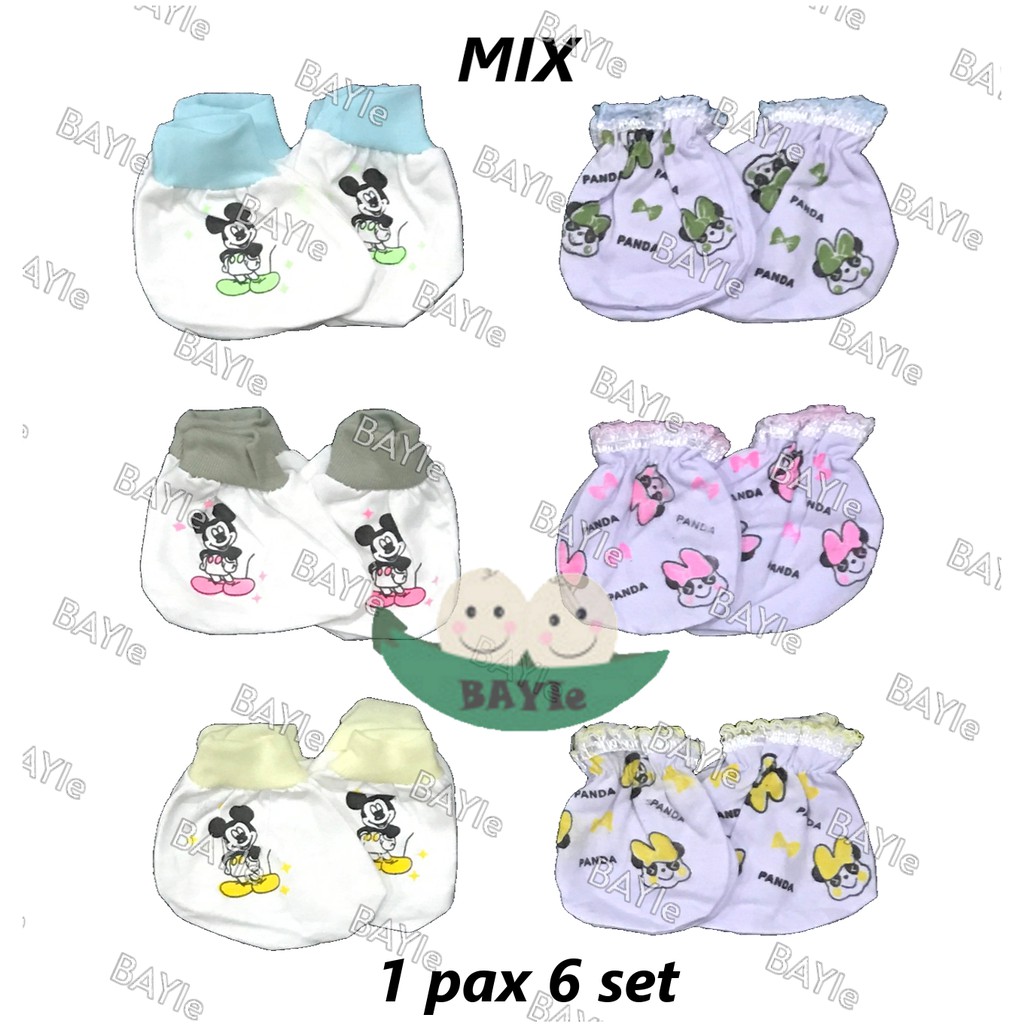 BAYIe - 6 set Sarung Tangan dan Sarung Kaki Bayi STK New Born (NB) motif lucu