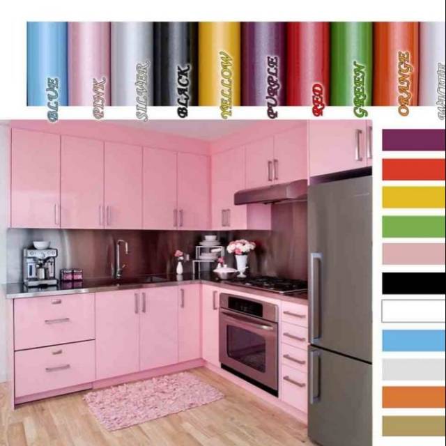 Wallpaper Sticker Dinding Polos Pink Glossy Dapur
