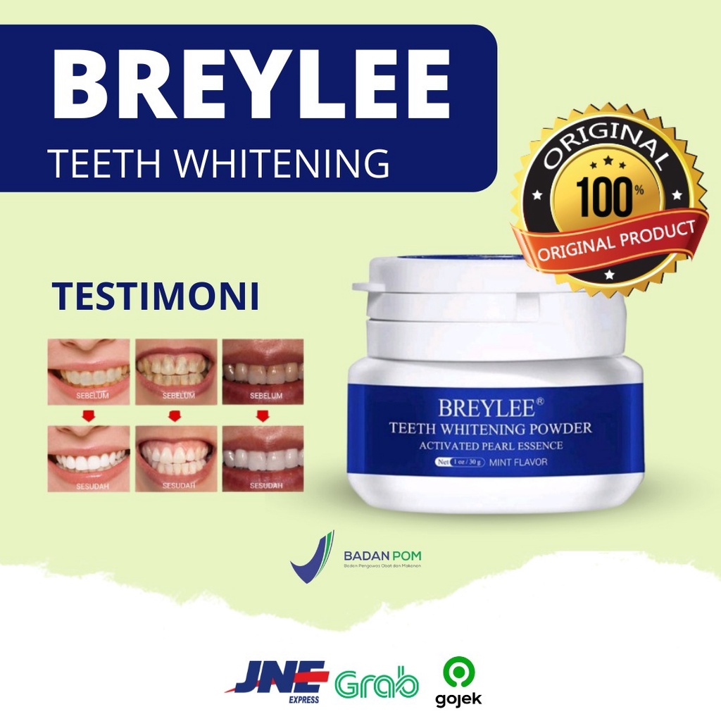 Breylee Teeth Whitening Powder 30g Penghilang Karang Gigi & Pemutih Gigi Alami Praktis 100% ORI BPOM