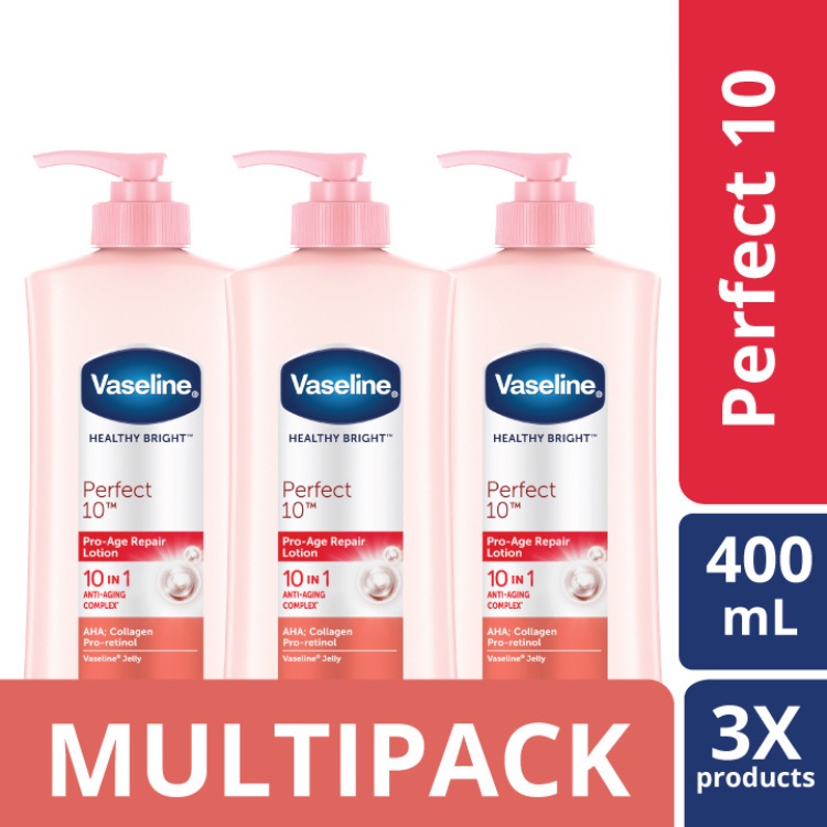 Vaseline Healthy Bright BODY LOTION Perawatan Kulit Perfect10 AHA &amp; Retinol 400ml 1pcs x3