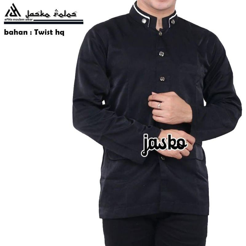 Jasko Polos Lengan Panjang Pakaian Muslim Pria Baju Koko modern Bahan High Twist Size M L XL
