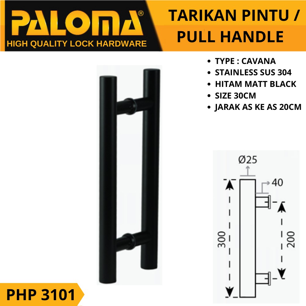 PALOMA PHP 3101 CAVANA PULL HANDLE TARIKAN PINTU 30CM HITAM BLACK MATT