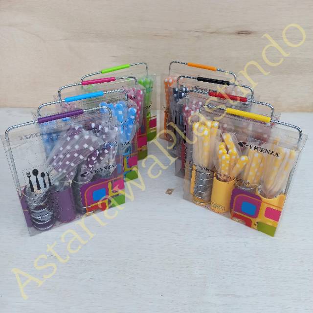 Promo Vicenza original v240c sendok dan garpu set motif kotak
