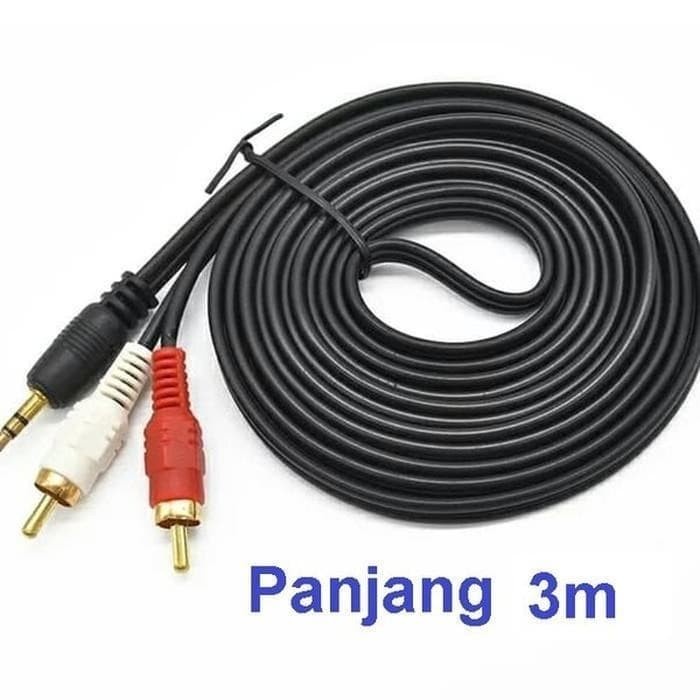 Kabel Audio Aux 3.5mm To 2 RCA AV 3 Meter Speaker Audio To RCA 3M Gold / Audio Jack To RCA