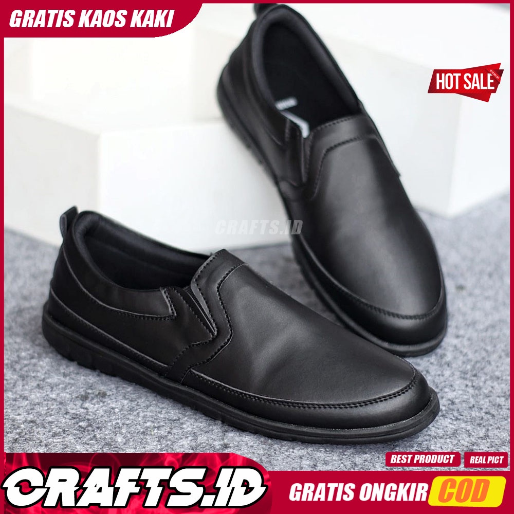 CRAFTS X KAIJIN Sepatu Casual Formal Kulit Syntetic Slip On Slop Original Antislip Kerja Kantor Kasual Pria Cowok