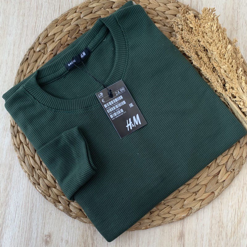 Kaos Rib Premium Warna HIJAU ARMY  Wanita Lengan Panjang // Kaos Rib Tebal Pria kualitas premium tid