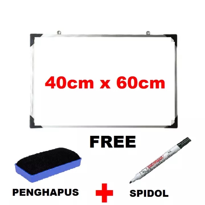 

FREE NEW White board Ukuran 40 x 60 CM Papan Tulis Bingkai Aluminium Untuk Belajar Sekolah + Free Spidol dan Penghapus