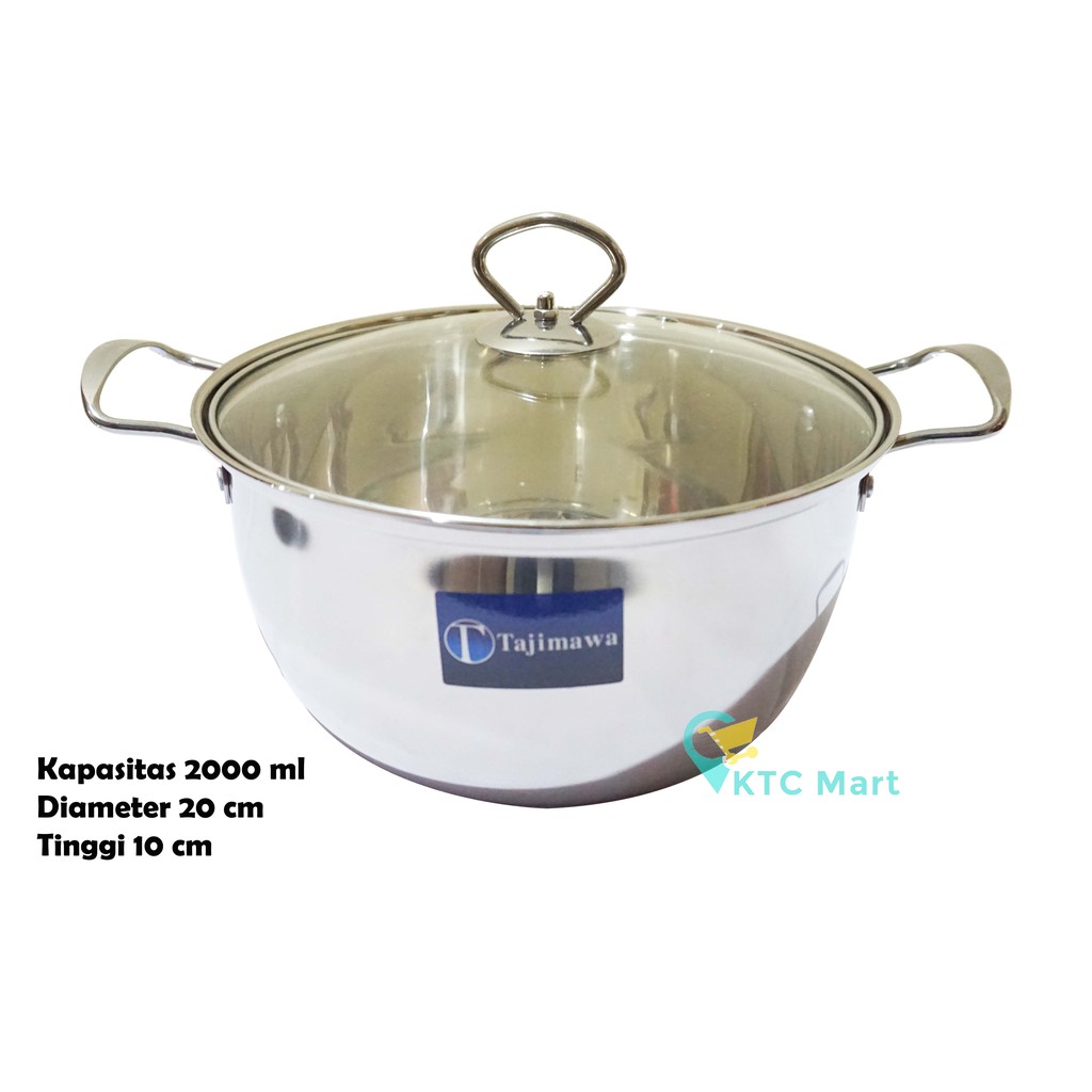 KTCmart - TAJIMAWA Panci Sup Stainless 20 cm Tutup KACA / Panci Masak/ Soup Pot