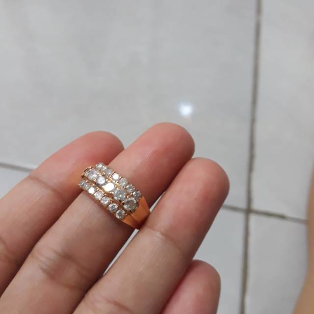 cincin baris 3 tingkat, berlian medan asli