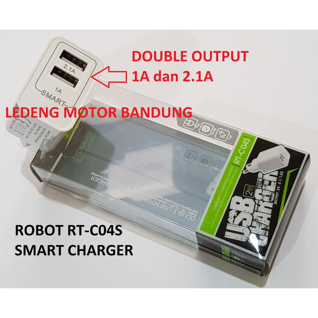 ROBOT RT-C04S Adaptor USB Smart Charger 2 Output 1A 2.1A Fast Charging