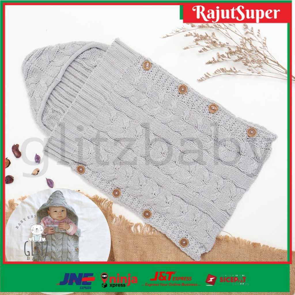 selimut bayi bedong instan topi rajut kupluk newborn sleeping bag lembut Glitzaksesoris GlitzBaby