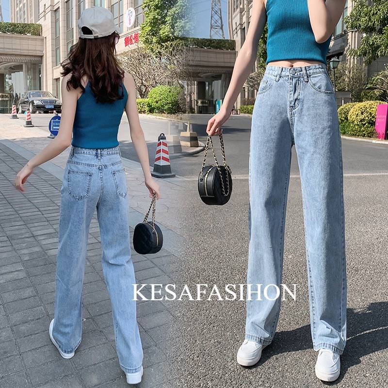 2022 model terbaru korea jeans kulot, high waist bahan adem