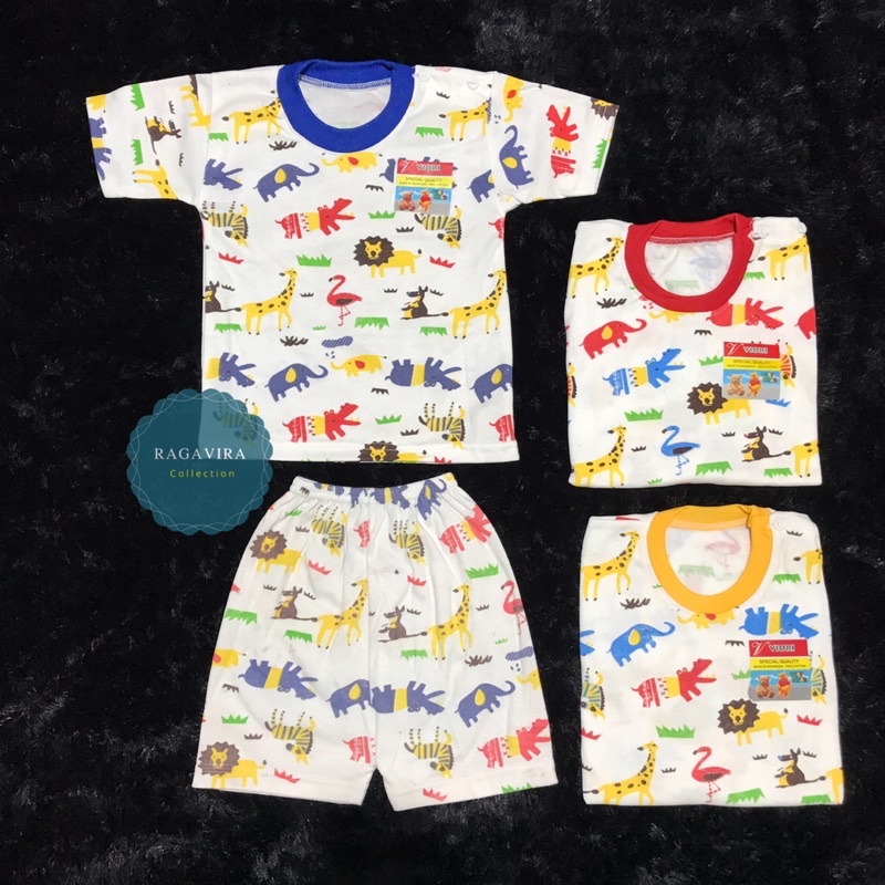 baju bayi pendek full print (PD10) zoo 3-18 Bulan (RIB RANDOM)