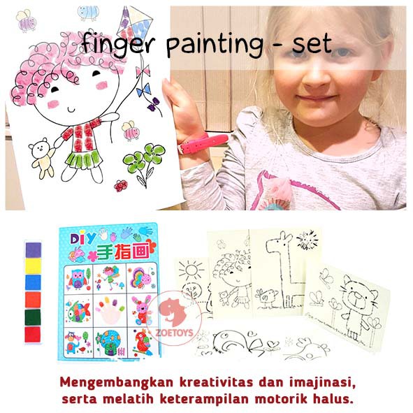 Zoetoys Finger Painting - Set | 6 ct. Washable Cat Tangan Perlengkapan Mewarnai Melukis dengan Jari Stamp | Non Toxic Colors | Mainan Edukasi Anak