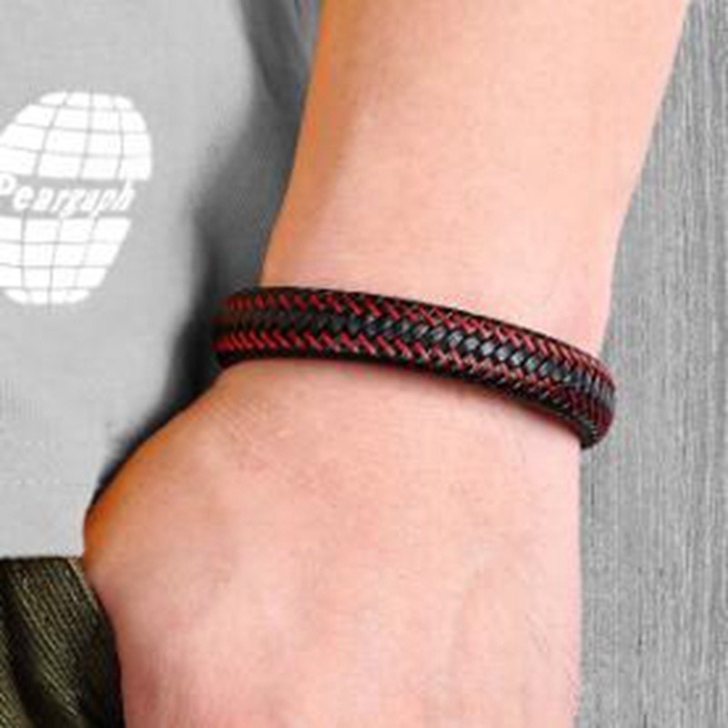 Gelang Pria Wanita Korea Multilayer Anyaman Hitam Merah Fashion Magnetik