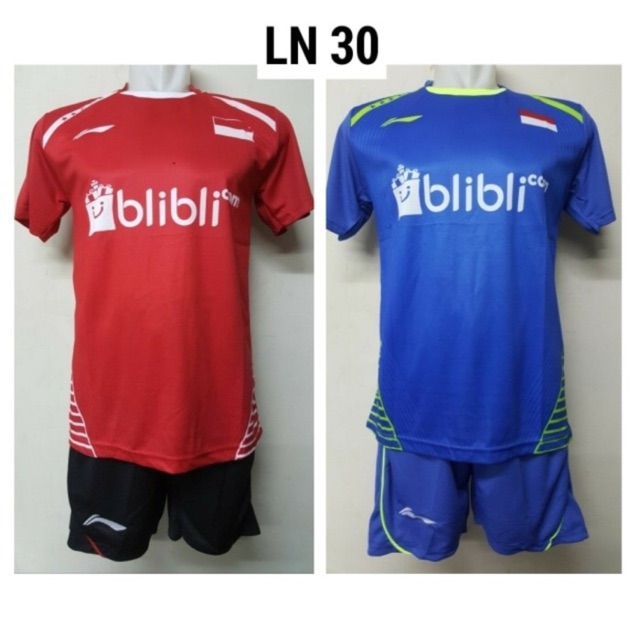 LINING LN30 Setelan Stelan Kaos Baju Celana Badminton Merah / Biru