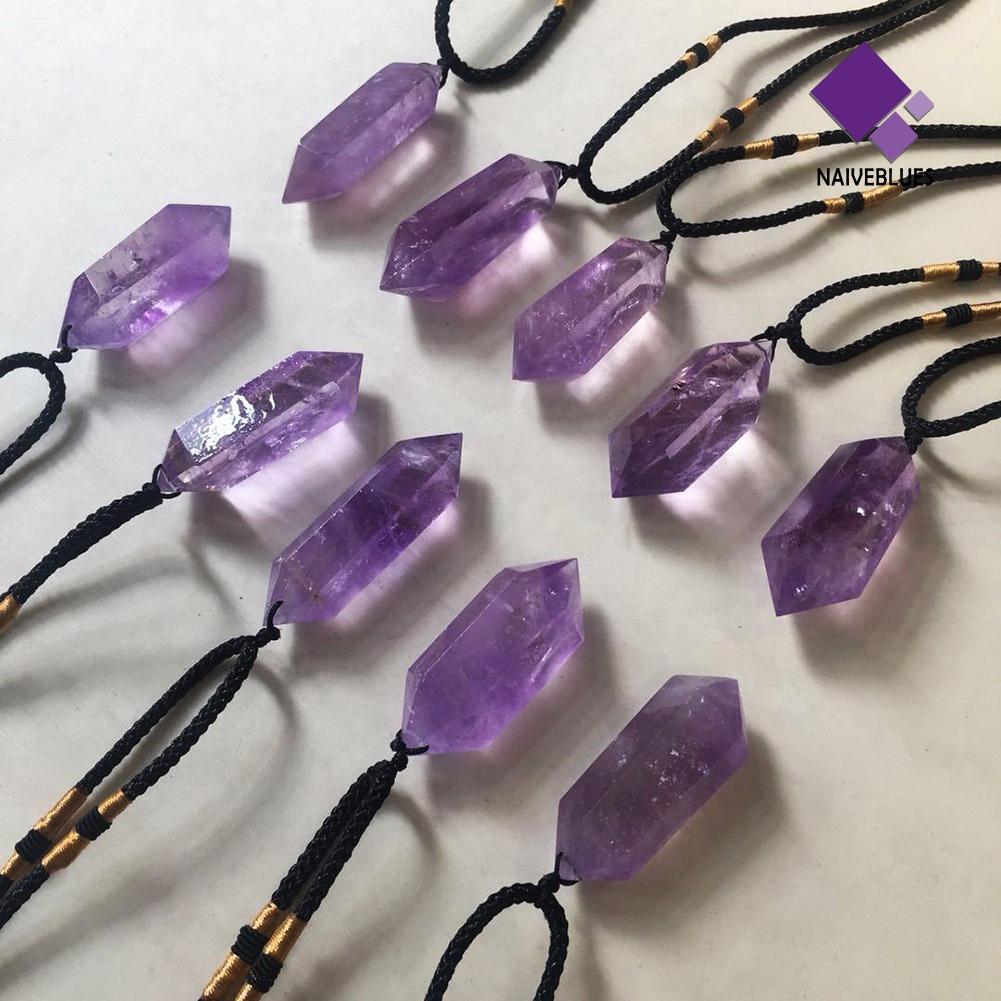 Naiveblue Kalung Rantai Liontin Heksagonal Batu Amethyst Imitasi Untuk Wanita