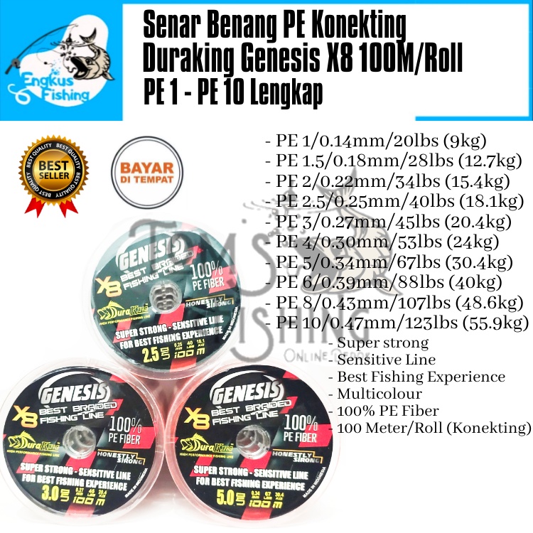 Senar Benang Pancing PE Duraking Genesis X8 (PE 1 - PE 10) 100M/Roll Konekting - Engkus Fishing