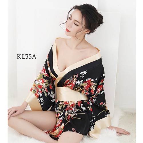 [READY STOK] KIMONO LINGERIE BAJU TIDUR KIMONO WANITA KIMONO SEXY HITAM KL35A